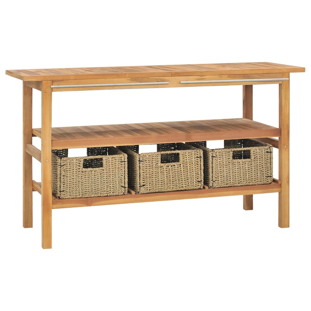 VanitÃ  da Bagno e 3 Cestini Legno Massello di Teak 132x45x75 cm