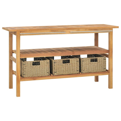 VanitÃ  da Bagno e 3 Cestini Legno Massello di Teak 132x45x75 cm