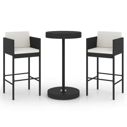 Set Bar da Giardino 3 pz con Cuscini Polyrattan Nero