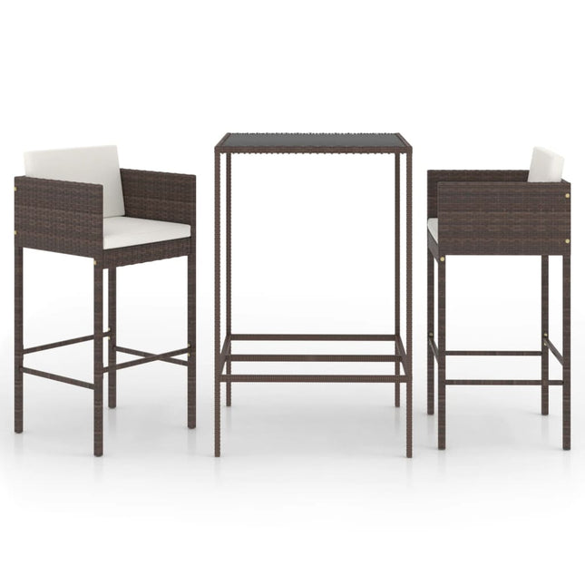 Set Bar da Giardino 3 pz con Cuscini in Polyrattan Marrone