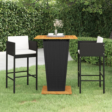 Set Bar da Giardino 3 pz con Cuscini Polyrattan Nero