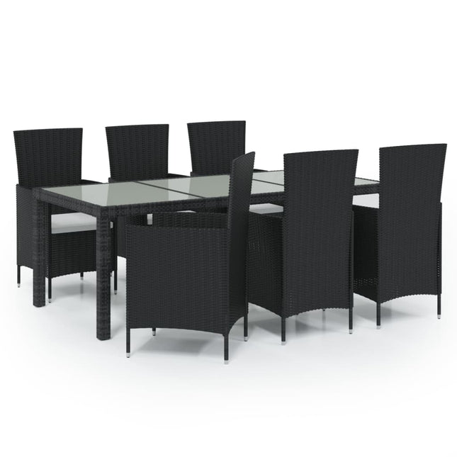 Set da Pranzo da Giardino 7 pz con Cuscini in Polyrattan Nero