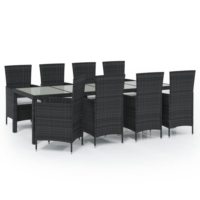 Set da Pranzo da Giardino 9 pz con Cuscini in Polyrattan Nero