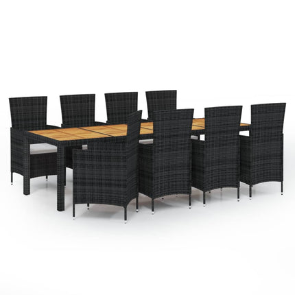 Set da Pranzo da Giardino 9 pz con Cuscini in Polyrattan Nero