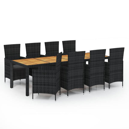 Set da Pranzo da Giardino 9 pz con Cuscini in Polyrattan Nero