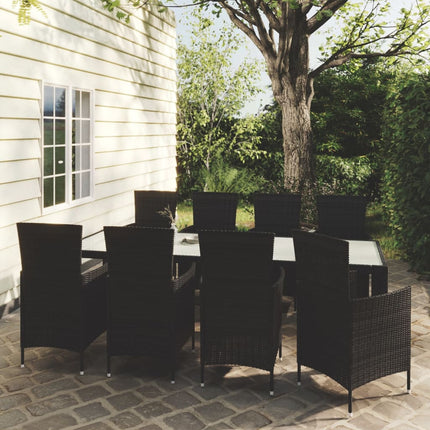 Set da Pranzo da Giardino 9 pz con Cuscini in Polyrattan Nero