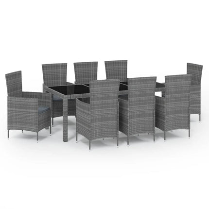 Set da Pranzo da Esterno 9 pz con Cuscini in Polyrattan Grigio