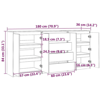 Credenze 3 pz in Legno Massello di Pino Bianco