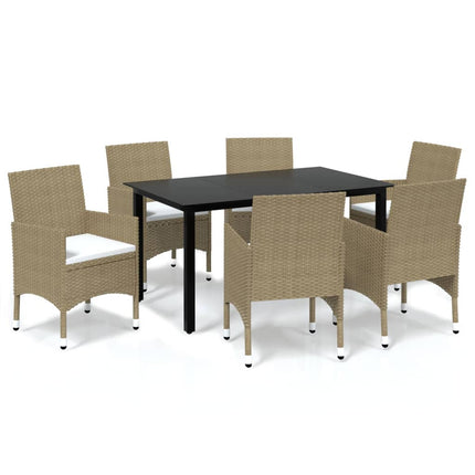 Set da Pranzo da Giardino 7 pz con Cuscini in Polyrattan Beige