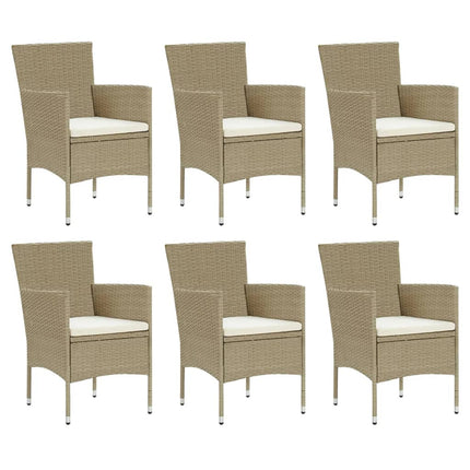 Set da Pranzo da Giardino 7 pz con Cuscini in Polyrattan Beige