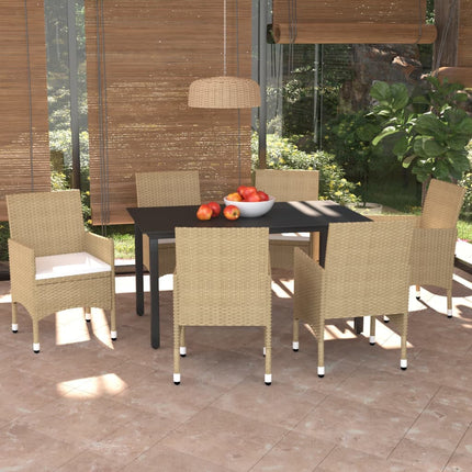 Set da Pranzo da Giardino 7 pz con Cuscini in Polyrattan Beige