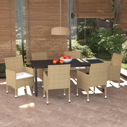 Set da Pranzo da Giardino 7 pz con Cuscini in Polyrattan Beige