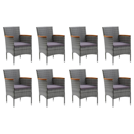 Set Pranzo da Giardino 9 pz con Cuscini in Polyrattan Grigio