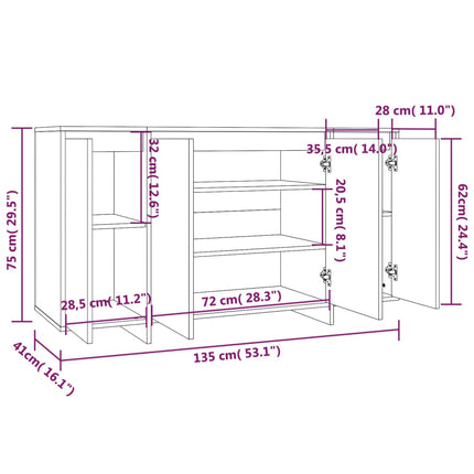 Credenza Bianco Lucido 135x41x75 cm in Truciolato