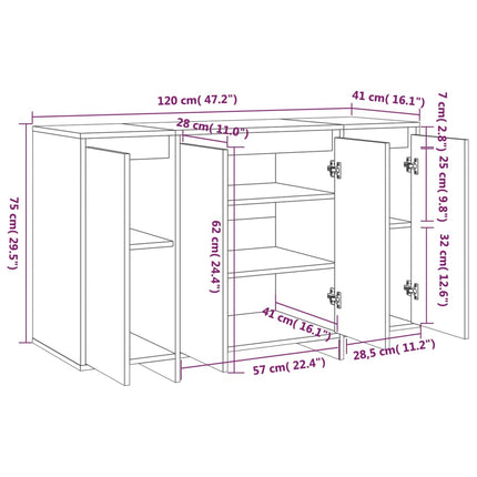 Credenza Grigio Cemento 120x41x75 cm in Truciolato