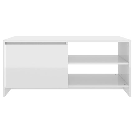 Tavolino Salotto Bianco Lucido 102x50x45cm in Legno Multistrato