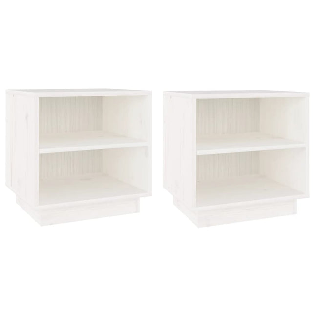 Comodini Bianchi 2 pz 40x34x40 cm in Legno Massello di Pino
