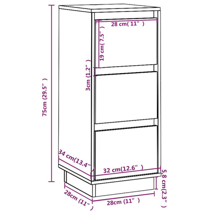 Credenza Bianca 32x34x75 cm in Legno Massello di Pino