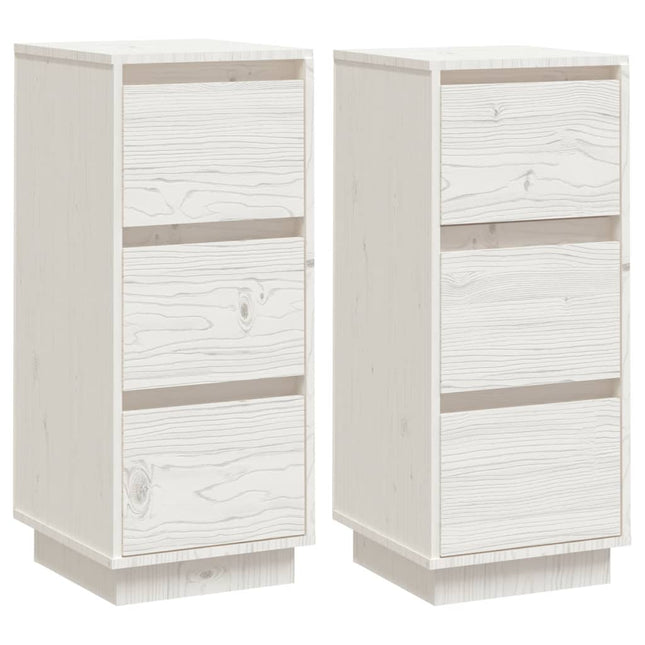 Credenze Bianche 2 pz 32x34x75 cm in Legno Massello di Pino