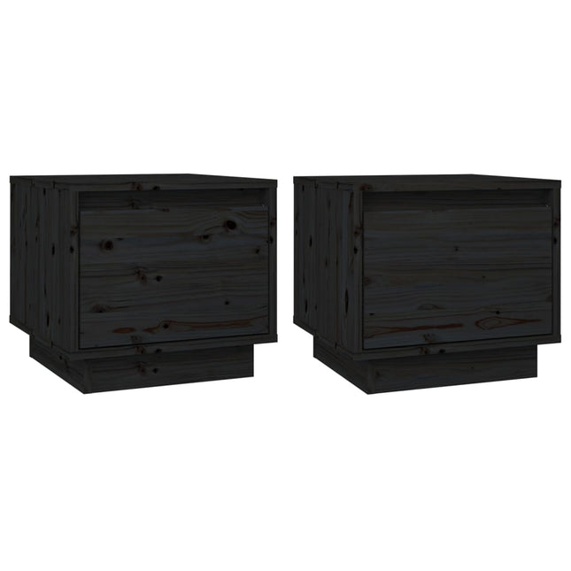 Comodini 2 pz Neri 35x34x32 cm in Legno Massello di Pino