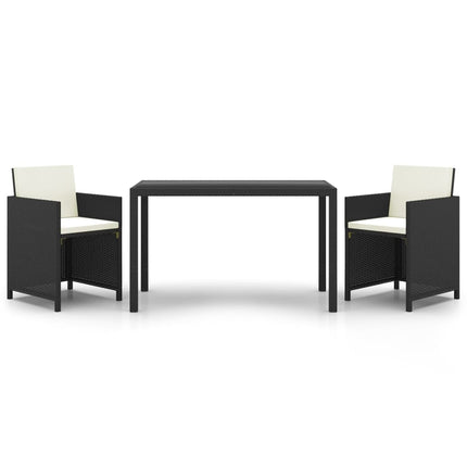 Set da Pranzo da Giardino 3 pz con Cuscini in Polyrattan Nero