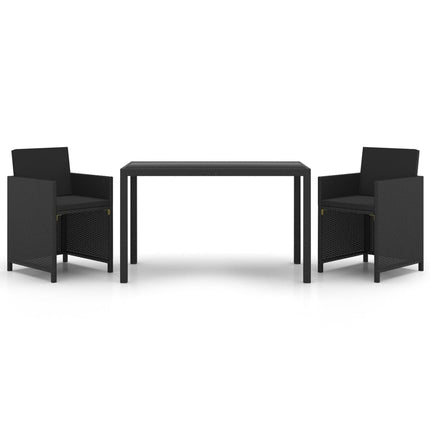 Set da Pranzo da Giardino 3 pz con Cuscini in Polyrattan Nero