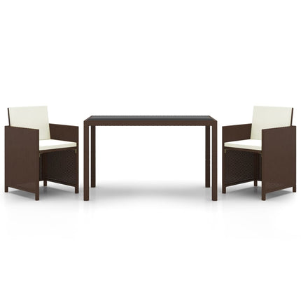 Set da Pranzo da Giardino 3 pz e Cuscini in Polyrattan Marrone