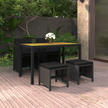 Set da Pranzo da Giardino 5 pz con Cuscini in Polyrattan Nero