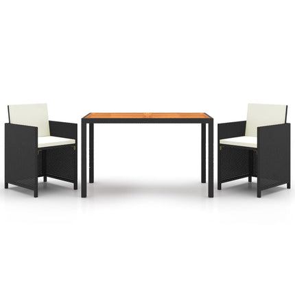 Set da Pranzo da Giardino 3 pz con Cuscini in Polyrattan Nero