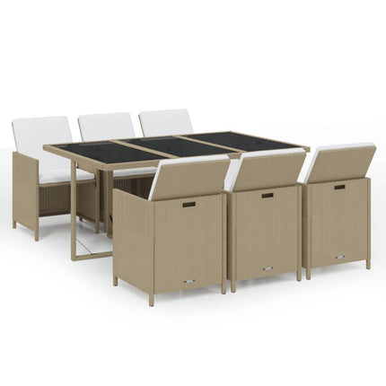Set da Pranzo da Giardino 7 pz con Cuscini in Polyrattan Beige