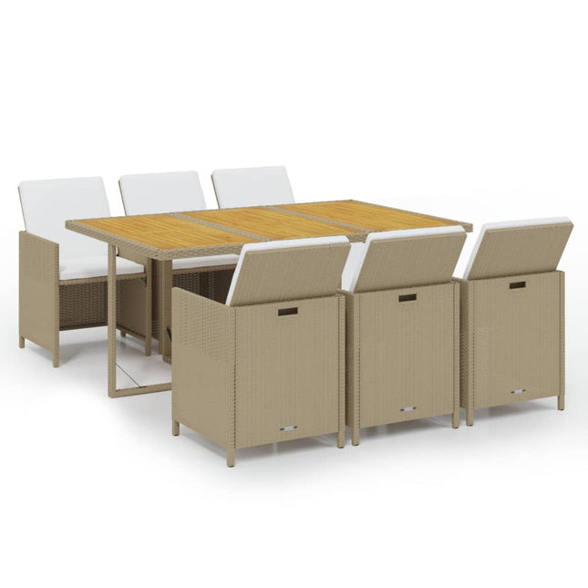 Set da Pranzo da Giardino 7 pz con Cuscini in Polyrattan Beige