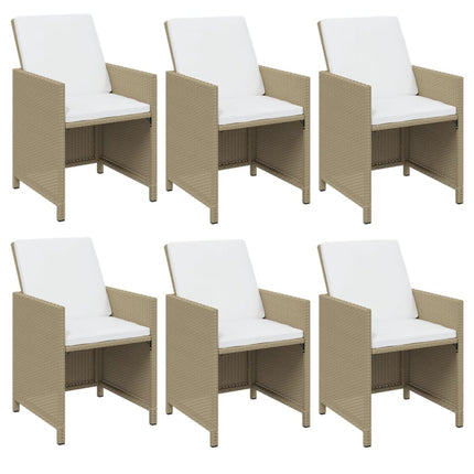 Set da Pranzo da Giardino 7 pz con Cuscini in Polyrattan Beige