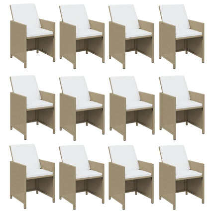 Set da Pranzo da Giardino 13 pz con Cuscini in Polyrattan Beige
