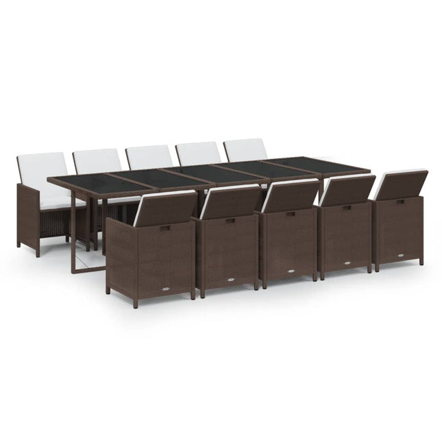 Set da Pranzo da Giardino 11 pz con Cuscini Polyrattan Marrone