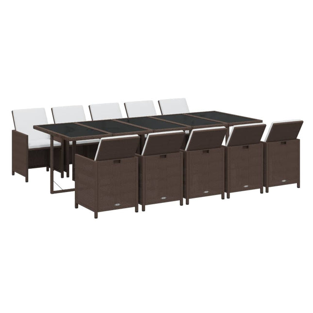 Set da Pranzo da Giardino 11 pz con Cuscini Polyrattan Marrone