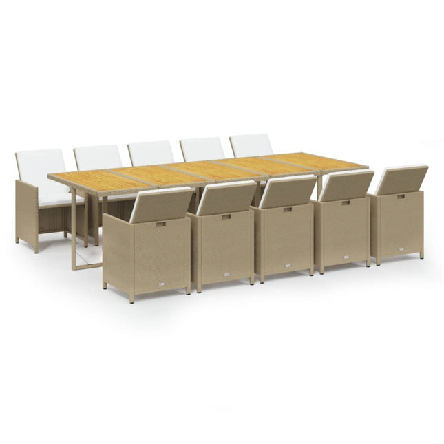 Set da Pranzo da Giardino 11 pz con Cuscini in Polyrattan Beige