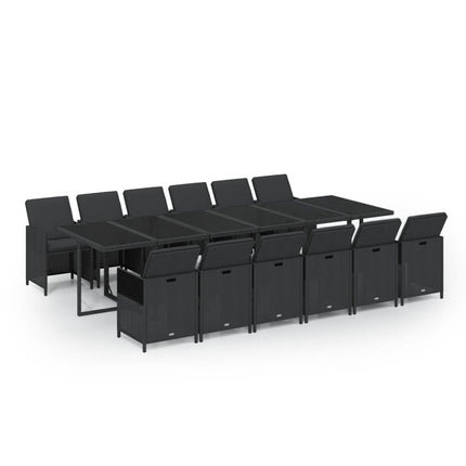 Set da Pranzo per Giardino 13 pz con Cuscini in Polyrattan Nero