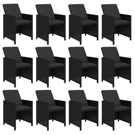 Set da Pranzo per Giardino 13 pz con Cuscini in Polyrattan Nero