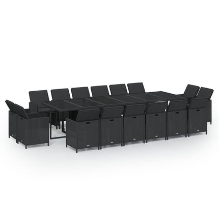 Set da Pranzo per Giardino 17 pz con Cuscini in Polyrattan Nero