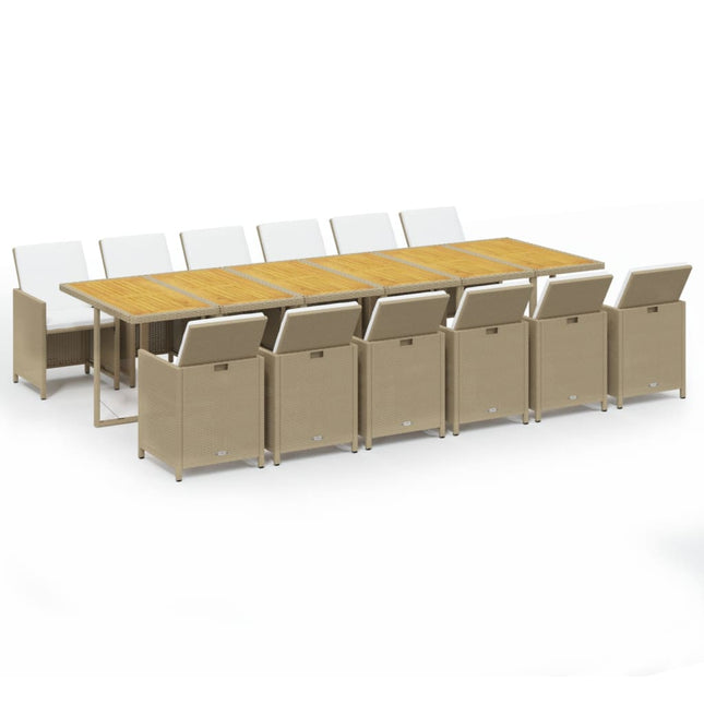 Set da Pranzo da Giardino 13 pz con Cuscini in Polyrattan Beige