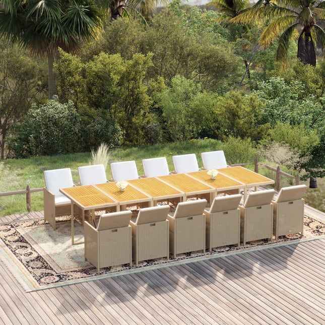 Set da Pranzo da Giardino 13 pz con Cuscini in Polyrattan Beige