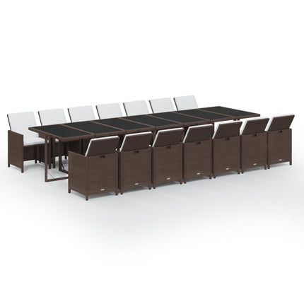 Set da Pranzo Giardino 15 pz con Cuscini in Polyrattan Marrone