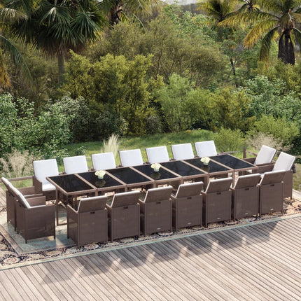 Set da Pranzo per Giardino 19 pz con Cuscini Polyrattan Marrone