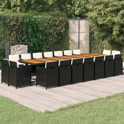 Set da Pranzo da Giardino 19 pz con Cuscini in Polyrattan Nero