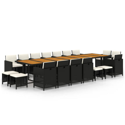 Set da Pranzo da Giardino 19 pz con Cuscini in Polyrattan Nero