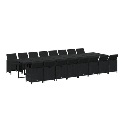 Set da Pranzo da Giardino 17 pz con Cuscini Nero in Polyrattan