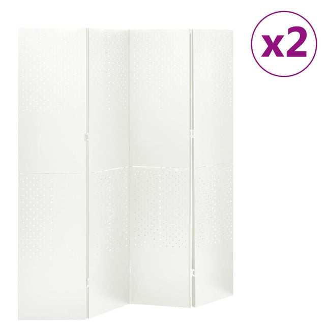 Paravento a 4 Pannelli 2 pz Bianco 160x180 cm in Acciaio