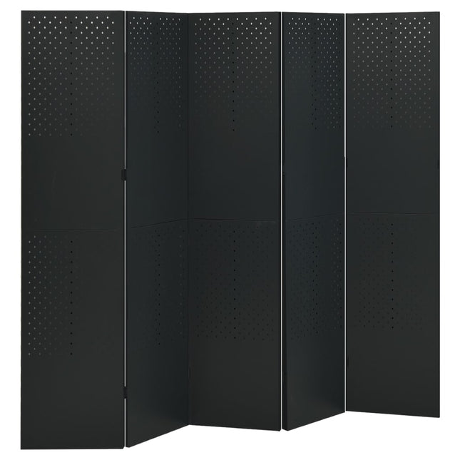 Paravento a 5 Pannelli 2 pz Nero 200x180 cm in Acciaio