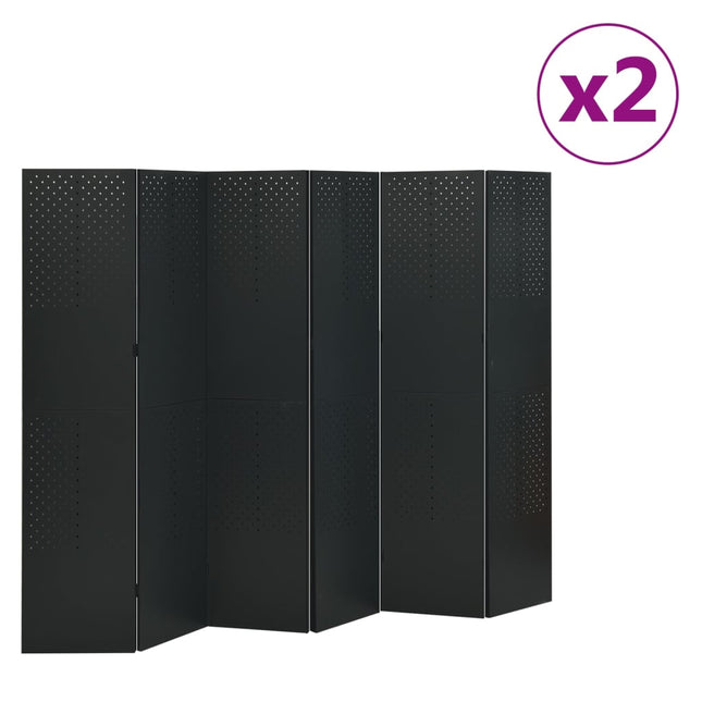 Paravento a 6 Pannelli 2 pz Nero 240x180 cm in Acciaio