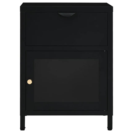 Comodini 2 pz Neri 40x30x54,5 cm Acciaio e Vetro